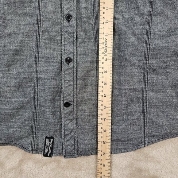 LRG Lifted Research Group Shirt Gray 100% Cotton Short Sleeve Button Mens Size L - Picture 4 of 10
